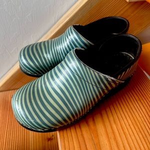 Fun psychedelic green and blue swirled danskos